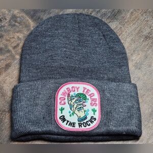 NWT Grey Soft Knit Beanie With Embroidered Patch